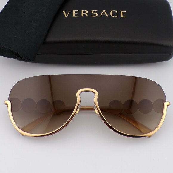 VERSACE Gold Gradient Semi Rimless Shield Shades, Medusa Logo Single Lens VE2215 main image 7